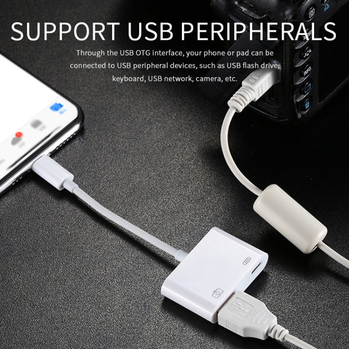 Adaptador de lector de cámara con cable de carga de datos de 11 cm y 8 pines macho a USB y 8 pines, sistema de soporte superior a iOS 9.2