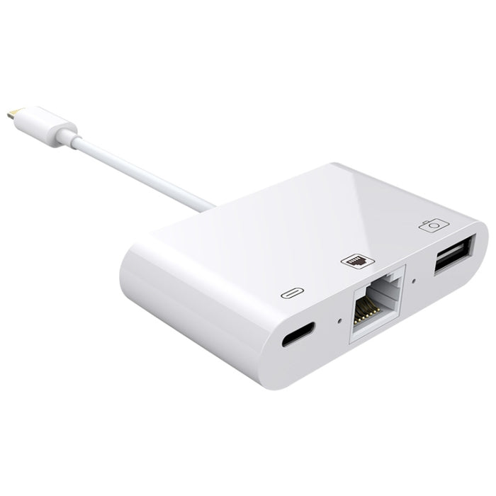 NK-107 3 en 1 Ethernet + USB + puertos hembra de carga de 8 pines a cable convertidor de video digital OTG macho de 8 pines
