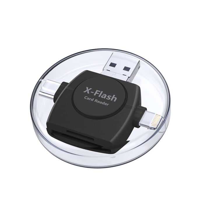 X-Flash R01 3 en 1 8 pines + USB-C / Type-C + Interfaz Micro USB Lector de tarjetas SD / TF