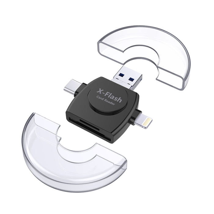 X-Flash R01 3 en 1 8 pines + USB-C / Type-C + Interfaz Micro USB Lector de tarjetas SD / TF