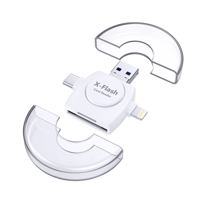 X-Flash R01 3 en 1 8 pines + USB-C / Type-C + Interfaz Micro USB Lector de tarjetas SD / TF