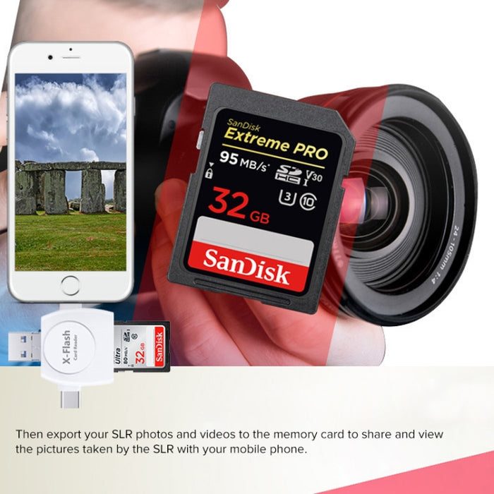 X-Flash R01 3 en 1 8 pines + USB-C / Type-C + Interfaz Micro USB Lector de tarjetas SD / TF