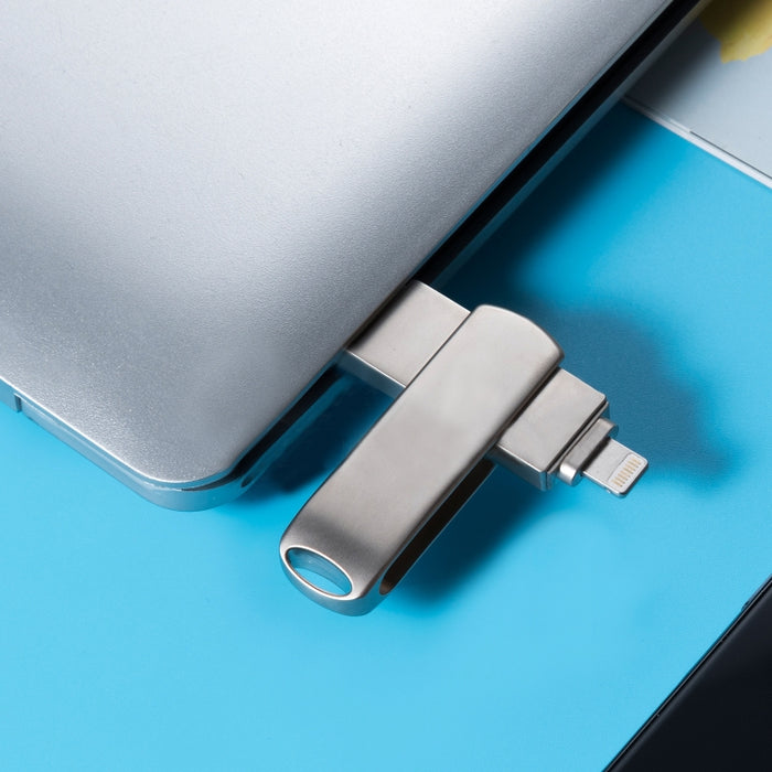 Richwell 3 en 1 64G Micro USB + 8 pines + USB 3.0 Disco flash push-pull giratorio de metal con función OTG