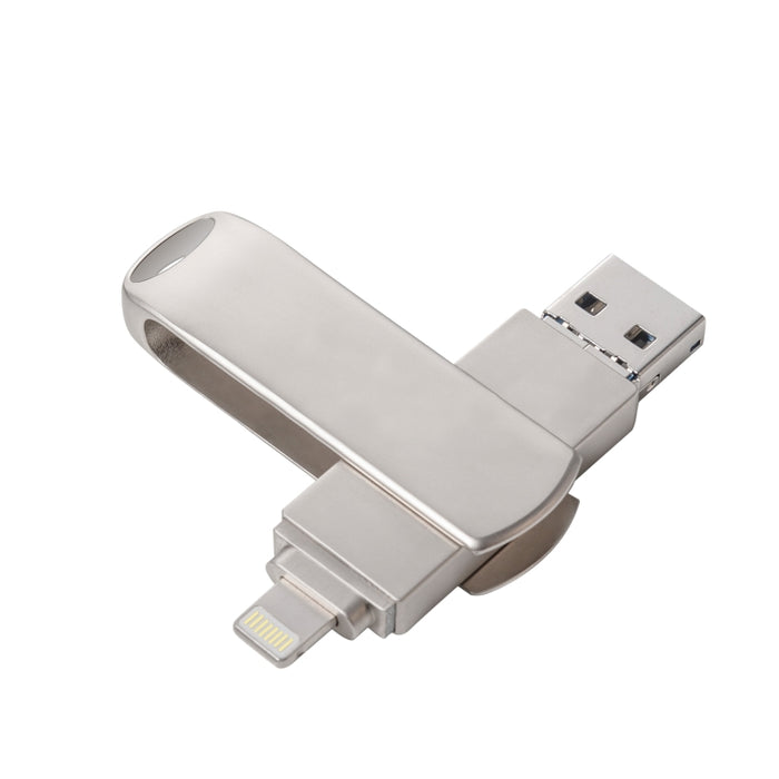 Richwell 3 en 1 64G Micro USB + 8 pines + USB 3.0 Disco flash push-pull giratorio de metal con función OTG
