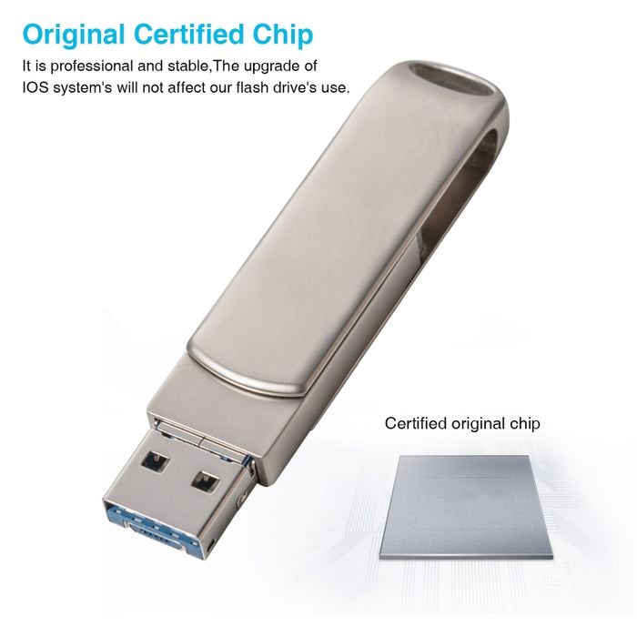 Richwell 3 en 1 32G Micro USB + 8 pines + USB 3.0 Disco flash push-pull giratorio de metal con función OTG