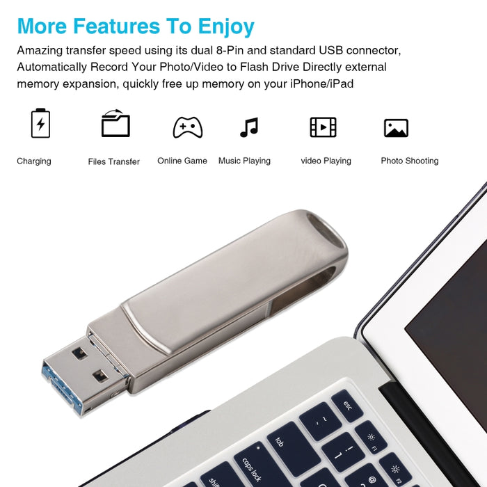 Richwell 3 en 1 32G Micro USB + 8 pines + USB 3.0 Disco flash push-pull giratorio de metal con función OTG