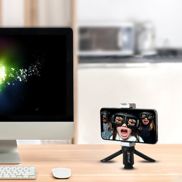 Trípode de plástico plegable PULUZ + soporte de abrazadera de aleación de aluminio con zapata fría para iPhone, Galaxy, Huawei, Xiaomi, Sony, HTC, Google y otros teléfonos inteligentes