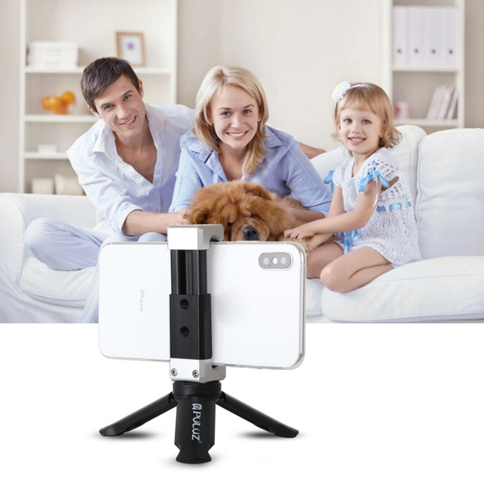 Trípode de plástico plegable PULUZ + soporte de abrazadera de aleación de aluminio con zapata fría para iPhone, Galaxy, Huawei, Xiaomi, Sony, HTC, Google y otros teléfonos inteligentes