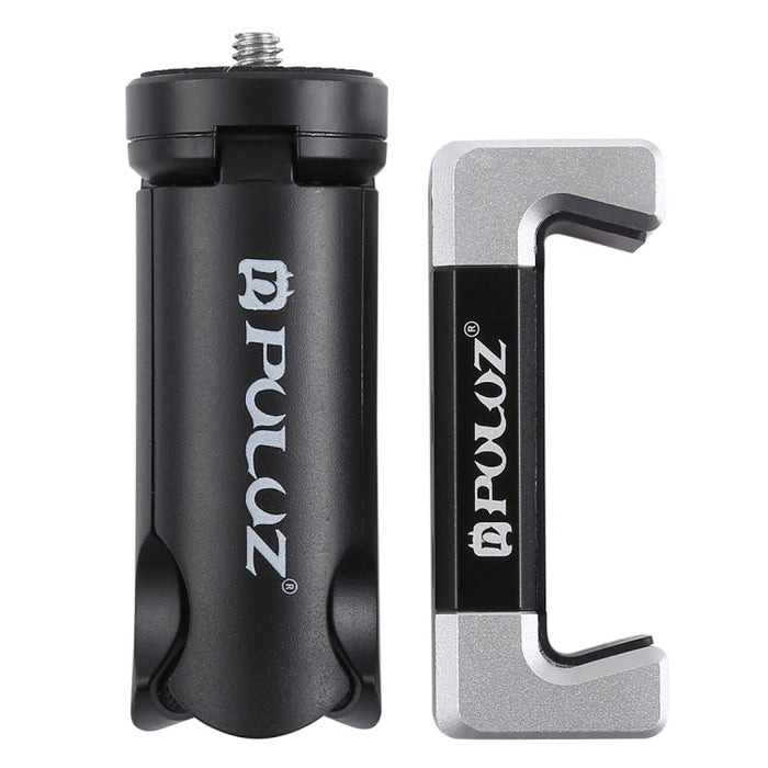 Trípode de plástico plegable PULUZ + soporte de abrazadera de aleación de aluminio con zapata fría para iPhone, Galaxy, Huawei, Xiaomi, Sony, HTC, Google y otros teléfonos inteligentes