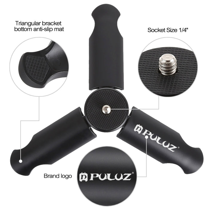 Trípode de plástico plegable PULUZ + soporte de abrazadera de aleación de aluminio con zapata fría para iPhone, Galaxy, Huawei, Xiaomi, Sony, HTC, Google y otros teléfonos inteligentes