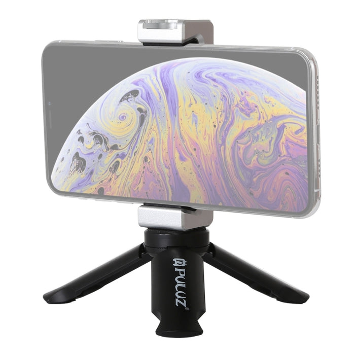 Trípode de plástico plegable PULUZ + soporte de abrazadera de aleación de aluminio con zapata fría para iPhone, Galaxy, Huawei, Xiaomi, Sony, HTC, Google y otros teléfonos inteligentes