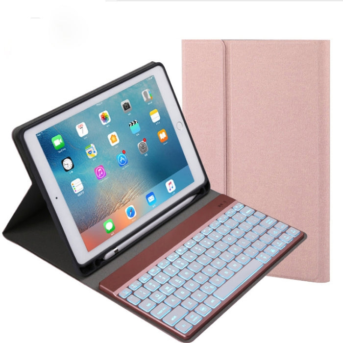 Teclado Bluetooth desmontable 508A + Funda de cuero con tapa horizontal para tableta con soporte y retroiluminación colorida para iPad Pro de 9,7 pulgadas, iPad Air, iPad Air 2, iPad de 9,7 pulgadas (2017), iPad de 9,7 pulgadas (2018)