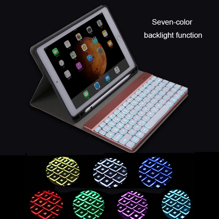 Teclado Bluetooth desmontable 508A + Funda de cuero con tapa horizontal para tableta con soporte y retroiluminación colorida para iPad Pro de 9,7 pulgadas, iPad Air, iPad Air 2, iPad de 9,7 pulgadas (2017), iPad de 9,7 pulgadas (2018)