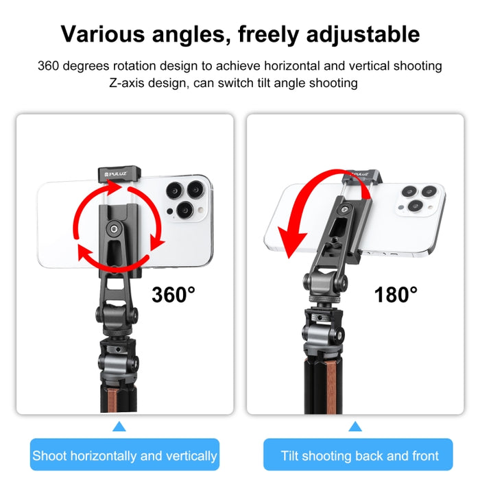 PULUZ Z-axis 360 Rotación Zapatos fríos Soporte de abrazadera de teléfono de aleación de aluminio