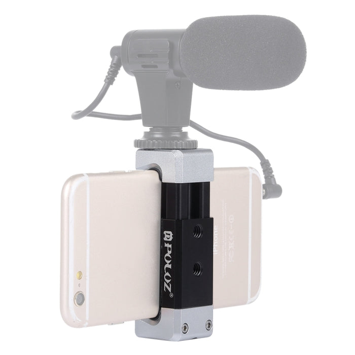 Soporte de abrazadera de aleación de aluminio para teléfono universal PULUZ con zapata fría para iPhone, Galaxy, Huawei, Xiaomi, Sony, HTC, Google y otros teléfonos inteligentes