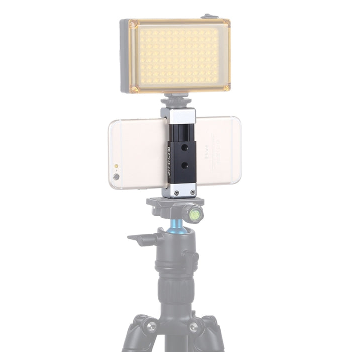 Soporte de abrazadera de aleación de aluminio para teléfono universal PULUZ con zapata fría para iPhone, Galaxy, Huawei, Xiaomi, Sony, HTC, Google y otros teléfonos inteligentes