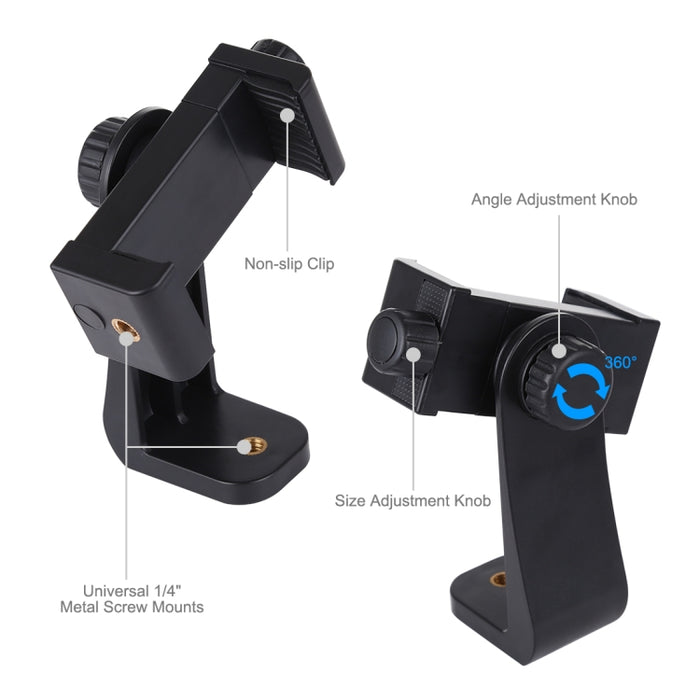 PULUZ Soporte de abrazadera para teléfono con disparo vertical horizontal universal giratorio de 360 grados para iPhone, Galaxy, Huawei, Xiaomi, Sony, HTC, Google y otros teléfonos inteligentes