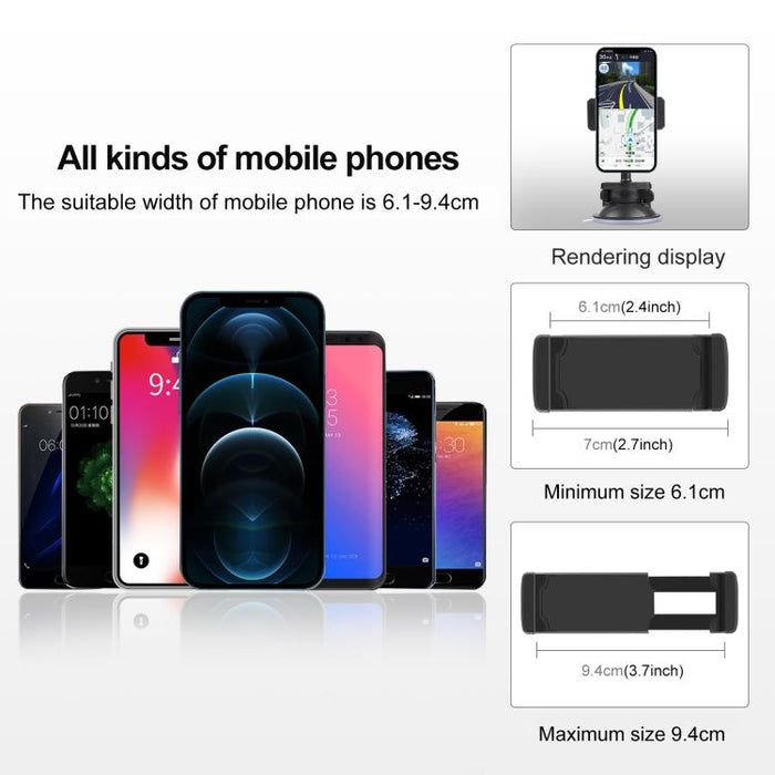 Soporte de abrazadera con ventosa giratoria PULUZ de 360 grados para iPhone, Galaxy, Huawei, Xiaomi, Sony, HTC, Google y otros teléfonos inteligentes