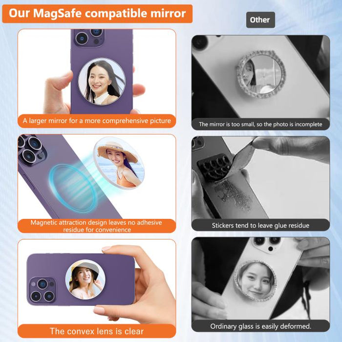 Espejo de maquillaje magnético MagSafe para teléfono móvil, cámara trasera, espejo para selfies y video