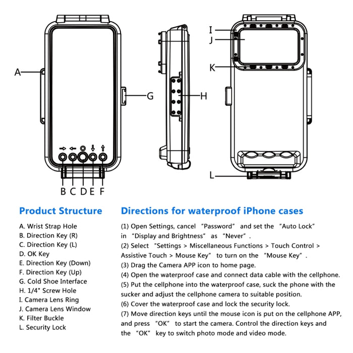 Carcasa de buceo impermeable PULUZ 45 m/147 pies para iPhone
