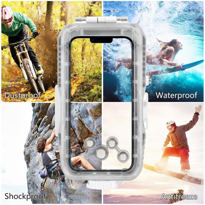 PULUZ Estuche de buceo impermeable de 40 m / 130 pies para iPhone 15 Pro / 14/14 Pro / 13/13 Pro / 12/12 Pro, con válvula unidireccional para tomar fotografías y videos cubierta de carcasa subacuática