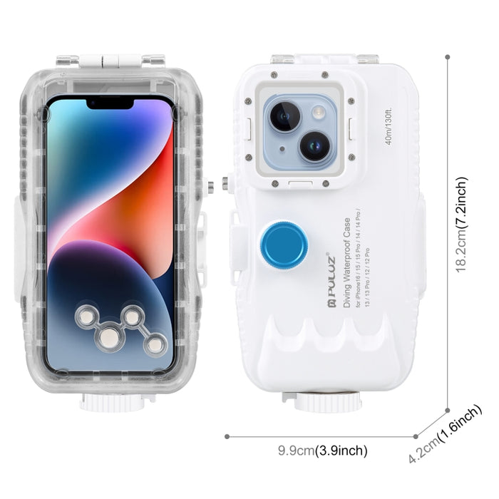 PULUZ Estuche de buceo impermeable de 40 m / 130 pies para iPhone 15 Pro / 14/14 Pro / 13/13 Pro / 12/12 Pro, con válvula unidireccional para tomar fotografías y videos cubierta de carcasa subacuática