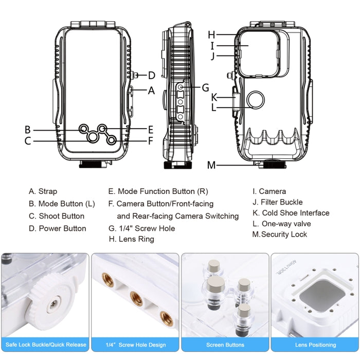 PULUZ Estuche de buceo impermeable de 40 m / 130 pies para iPhone 15 Pro / 14/14 Pro / 13/13 Pro / 12/12 Pro, con válvula unidireccional para tomar fotografías y videos cubierta de carcasa subacuática
