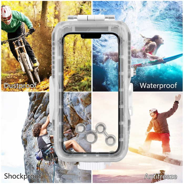 PULUZ Estuche de buceo impermeable de 40 m / 130 pies para iPhone 15 Pro / 14/14 Pro / 13/13 Pro / 12/12 Pro, con válvula unidireccional para tomar fotografías y videos cubierta de carcasa subacuática