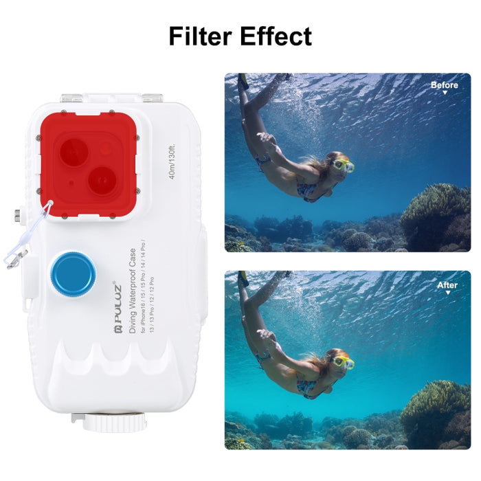 PULUZ Estuche de buceo impermeable de 40 m / 130 pies para iPhone 15 Pro / 14/14 Pro / 13/13 Pro / 12/12 Pro, con válvula unidireccional para tomar fotografías y videos cubierta de carcasa subacuática