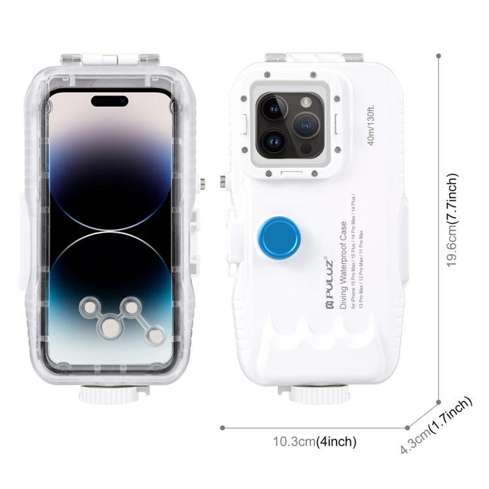PULUZ Estuche de buceo impermeable de 40 m / 130 pies para iPhone 14 Plus / 14 Pro Max / 13 Pro Max / 12 Pro Max / 11 Pro Max, con válvula unidireccional para tomar fotografías y videos cubierta de carcasa subacuática