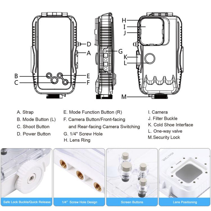 PULUZ Estuche de buceo impermeable de 40 m / 130 pies para iPhone 14 Plus / 14 Pro Max / 13 Pro Max / 12 Pro Max / 11 Pro Max, con válvula unidireccional para tomar fotografías y videos cubierta de carcasa subacuática