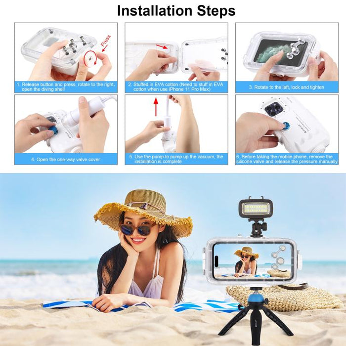 PULUZ Estuche de buceo impermeable de 40 m / 130 pies para iPhone 14 Plus / 14 Pro Max / 13 Pro Max / 12 Pro Max / 11 Pro Max, con válvula unidireccional para tomar fotografías y videos cubierta de carcasa subacuática