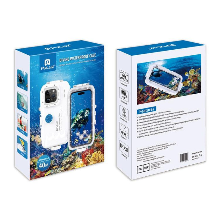 PULUZ Estuche de buceo impermeable de 40 m / 130 pies para iPhone 14 Plus / 14 Pro Max / 13 Pro Max / 12 Pro Max / 11 Pro Max, con válvula unidireccional para tomar fotografías y videos cubierta de carcasa subacuática