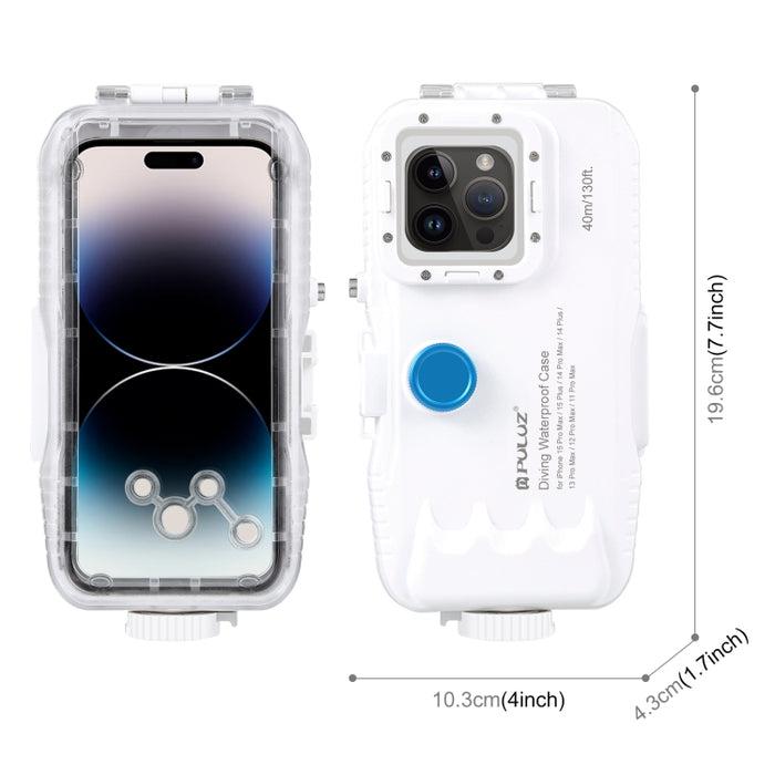 PULUZ Estuche de buceo impermeable de 40 m / 130 pies para iPhone 14 Plus / 14 Pro Max / 13 Pro Max / 12 Pro Max / 11 Pro Max, con válvula unidireccional para tomar fotografías y videos cubierta de carcasa subacuática