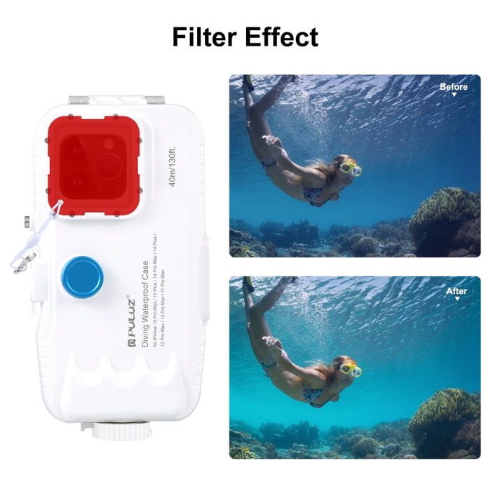 PULUZ Estuche de buceo impermeable de 40 m / 130 pies para iPhone 14 Plus / 14 Pro Max / 13 Pro Max / 12 Pro Max / 11 Pro Max, con válvula unidireccional para tomar fotografías y videos cubierta de carcasa subacuática