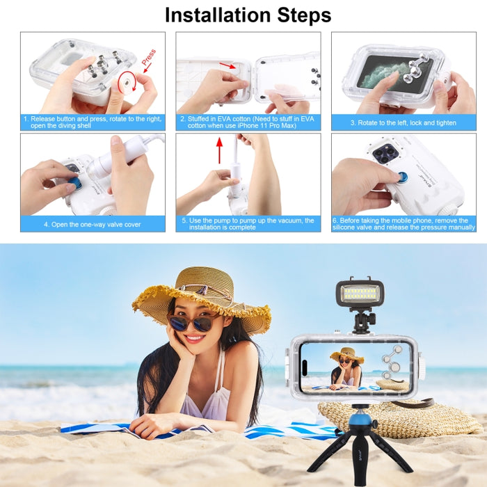 PULUZ Estuche de buceo impermeable de 40 m / 130 pies para iPhone 14 Plus / 14 Pro Max / 13 Pro Max / 12 Pro Max / 11 Pro Max, con válvula unidireccional para tomar fotografías y videos cubierta de carcasa subacuática
