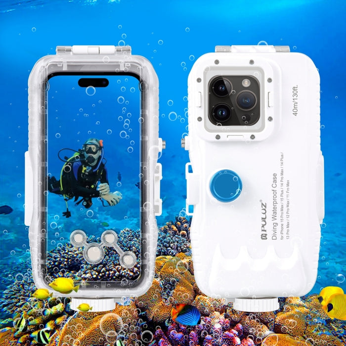 PULUZ Estuche de buceo impermeable de 40 m / 130 pies para iPhone 14 Plus / 14 Pro Max / 13 Pro Max / 12 Pro Max / 11 Pro Max, con válvula unidireccional para tomar fotografías y videos cubierta de carcasa subacuática