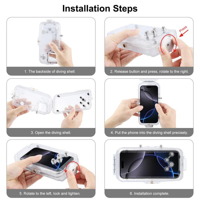 For iPhone 16 Pro Max PULUZ 40m/130ft Waterproof Diving Case with One-way Valve Photo Video Taking Underwater Housing Cover, For iPhone 16 Pro Max (White), For iPhone 16 Pro Max (Transparent)