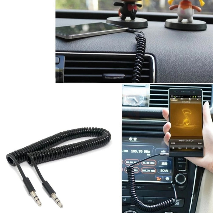 Cable auxiliar de 3,5 mm con resorte en espiral, compatible con teléfonos, tabletas, auriculares, reproductor de MP3, estéreo para automóvil/hogar y más, longitud: 45 cm hasta 200 cm
