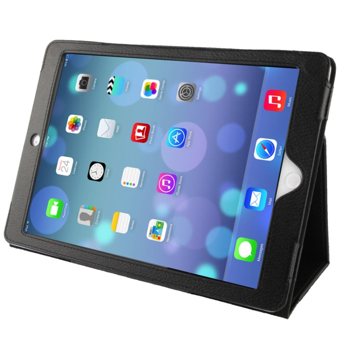 Funda de cuero con tapa con textura Litchi con soporte y función de suspensión/activación para iPad Air