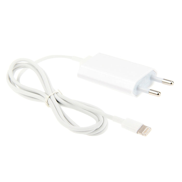 2 en 1 adaptador de cargador de viaje con enchufe UE de 5V 1A con cable de 8 pines de 1m para iPhone