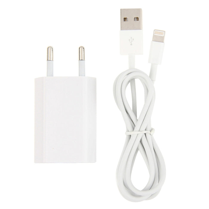 2 en 1 adaptador de cargador de viaje con enchufe UE de 5V 1A con cable de 8 pines de 1m para iPhone
