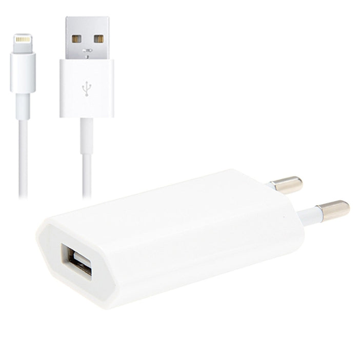 2 en 1 adaptador de cargador de viaje con enchufe UE de 5V 1A con cable de 8 pines de 1m para iPhone