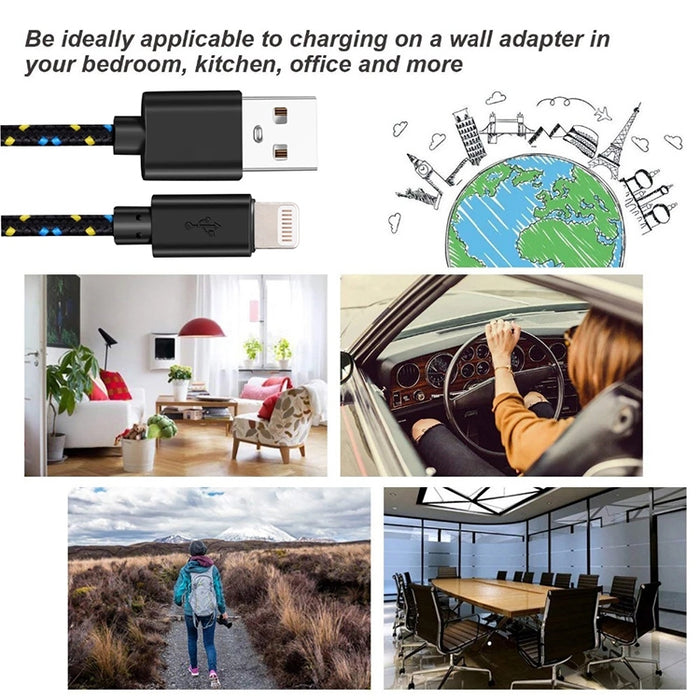 Cable de carga de transferencia de datos USB estilo red de nailon de 3 m para iPhone, iPad
