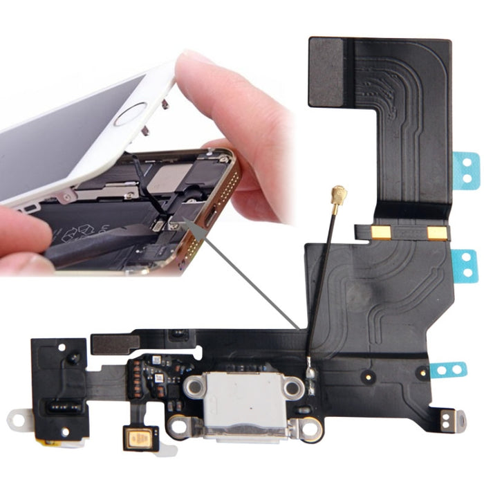 Versión original Conector de cola Cable flexible del cargador + Cable flexible de cinta con conector de audio para auriculares para iPhone 5S, For iPhone 5S