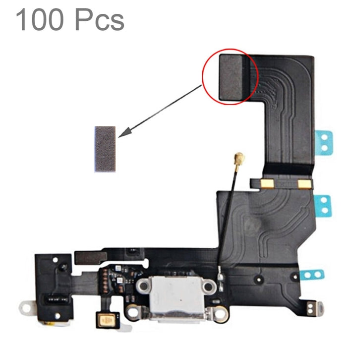 Almohadilla de espuma de esponja de 100 piezas para cable flexible de puerto de carga de iPhone 5S, For iPhone 5S