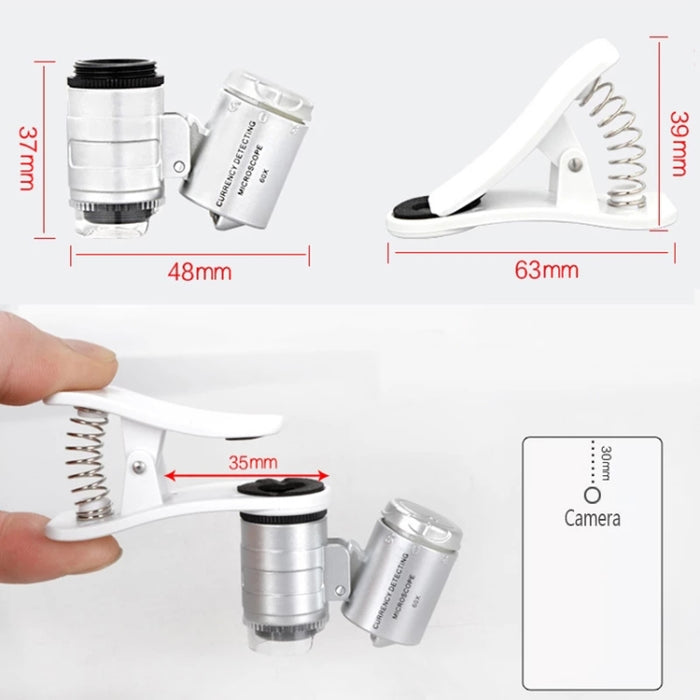Microscopio / Microlente universal tipo clip para teléfono LED 60X