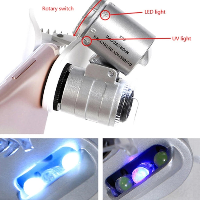 Microscopio / Microlente universal tipo clip para teléfono LED 60X