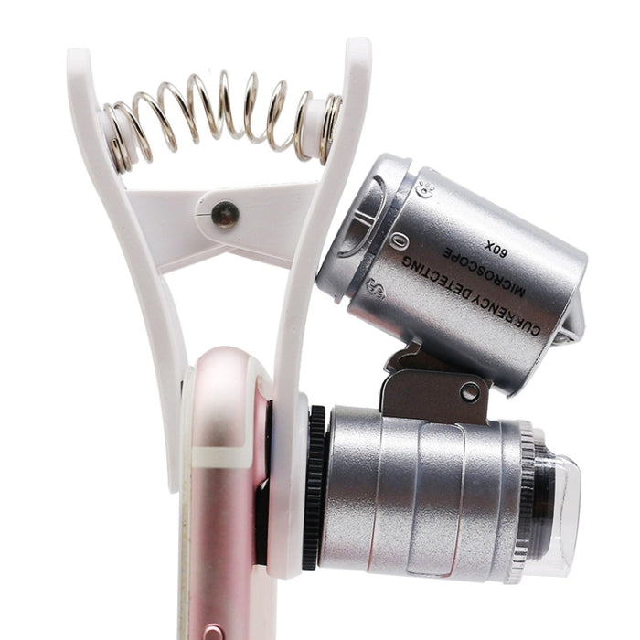 Microscopio / Microlente universal tipo clip para teléfono LED 60X