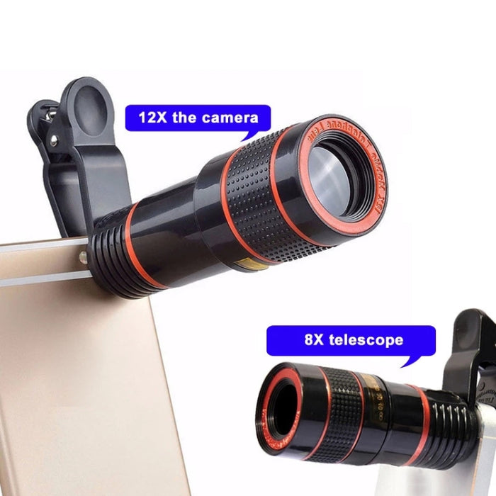 Lente de telescopio con zoom óptico universal con zoom 12X y clip